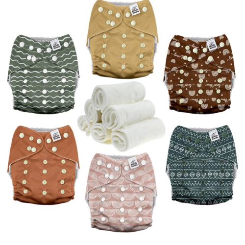 Mama Koala 3.0 Pocket Cloth Diapers for Babies with AWJ Lining, 6 Pack with 6 4-Layer Natural Cloth Diaper Inserts - Reusable and Washable Pocket Diapers (Hope in The Desert)