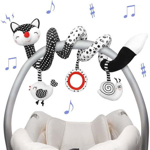 Baby Spiral Plush Toys, Black White Stroller Toy Stretch & Spiral Activity Toy Car Seat Toys, Hanging Rattle Toys for Crib Mobile