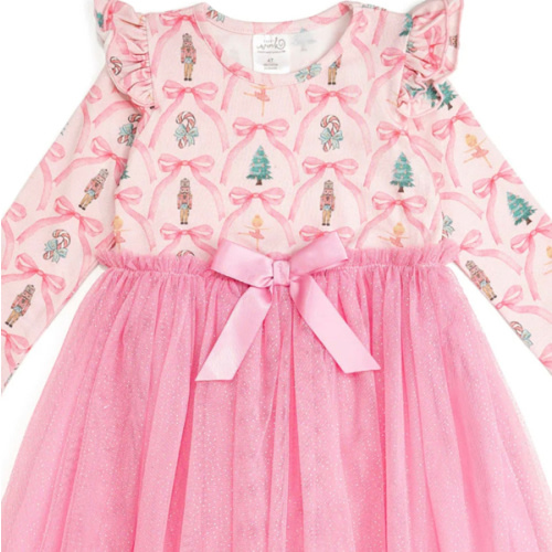 Nutcracker Trellis Christmas Long Sleeve Tutu Dress