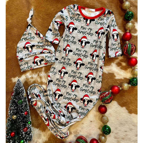 Mooey Christmas newborn sleep sack hat set (sale)