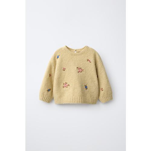 EMBROIDERED FLORAL KNIT SWEATER - Light yellow | ZARA United States