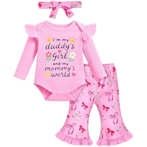 Newborn Baby Girl Bell Bottoms Outfits Infant Baby Girl Clothes Sets Ruffle Romper + Cute Floral Pant + Headband