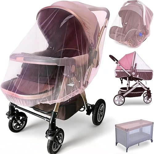 Durable Baby Stroller Mosquito Net (2 Pack) - Universal Elastic Edge Mesh Cover for Bassinets, Cradles, Playards, Car Seats & Mini Cribs | Breathable Travel Essential Newborn Protection (Pink)