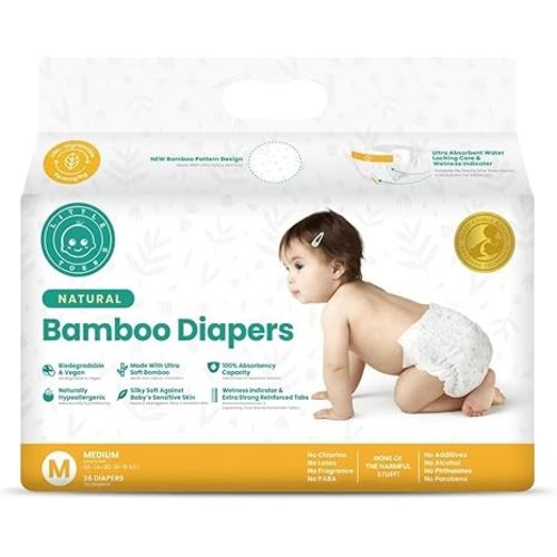 Little Toes Patented Natural Disposable Viscose Diapers ǀ Day and Overnight Diapers ǀ Sustainable ǀ Size 2-3 Medium | 36 Pack