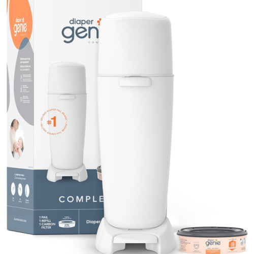 Playtex Diaper Genie Complete Pail with Built-In Odor Controlling Antimicrobial, Includes Pail & 1 Refill, White , 8.36 Pound