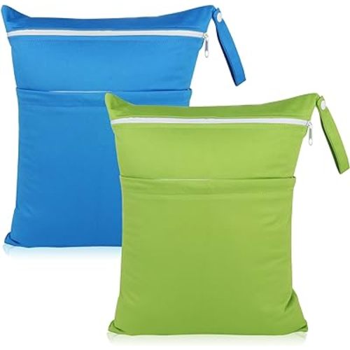 Bolsas húmedas, Angel Love Paquete de 2 bolsas húmedas y secas para bebés con dos bolsillos con cremallera, viajes, playa, piscina, bolsa de gimnasio para trajes de baño o ropa húmeda, impermeable, lavable, reutilizable, L0109