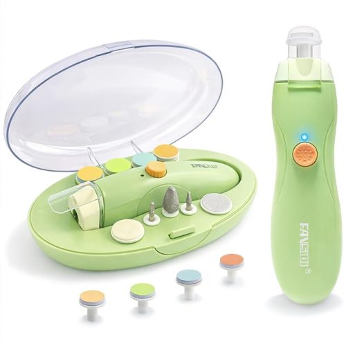 Fansidi Baby Nail Trimmer Electric, Easy & Safe Nail File for Newborn Infant Toddler, Whisper-Quiet Nighttime Use, 4-Stage Age-Matched Grinding Heads, LED Light, 18-Piece Kit, Blue, Baby Shower Gift