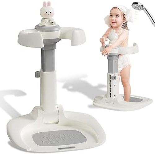 Jfxgjuv Adjustable Baby Shower Stand with Anti-Slip Base, Baby Bath With Stand, 6-36 Months Toddler Shower Standing Support, Bath Shower Standing Support, Easy Setup, Safe Design (Upgraded-Rabbit)
