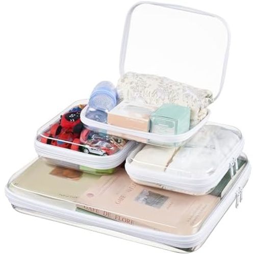 Clear Hard Shell Zipper Pouches, Clear Zipper Bags, Hard Case Pouches for Purse & Diaper Bag Organizer,and Travel Essentials (XXL+3M)