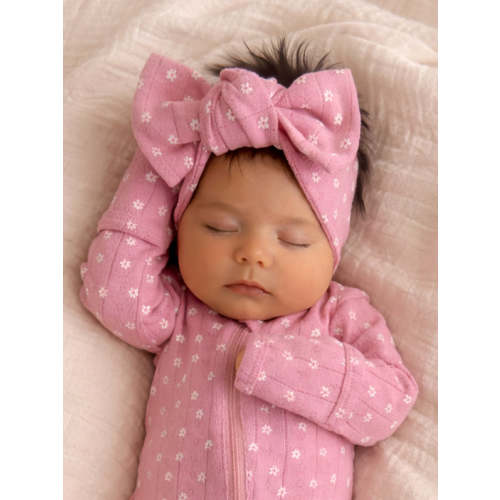 Pink Flower / Organic Pointelle Bow