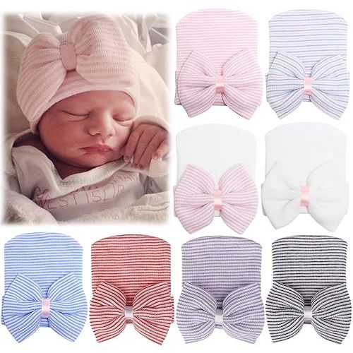 Zando Big Bow Baby Hats Newborn Hospital Hat Lightweight Cotton Infant Beanie Nursery Knot Headband Photo Accessories Gift