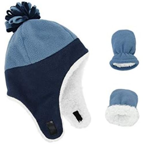 Century Star Baby Fleece Hat Warm Earflap Kids Caps Toddler Boys Winter Hat and Mitten Set