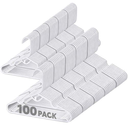 Allhall 100 Pcs Baby Hangers, Kids Hangers for Clothes Closet, Spacing Saving Plastic Toddler Hanger for Children Infant Nursery Child Hanger, Ideal for Boys and Girls Closets, Pants, Coats