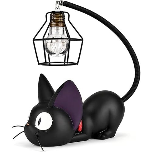 OVANUS Jiji Cat Lamp, Kiki's Delivery Service Night Light, Studio Ghibli Inspired Resin Black Cat Lamp for Bedroom Desk Shelf Decor, Gift for Anime Fans