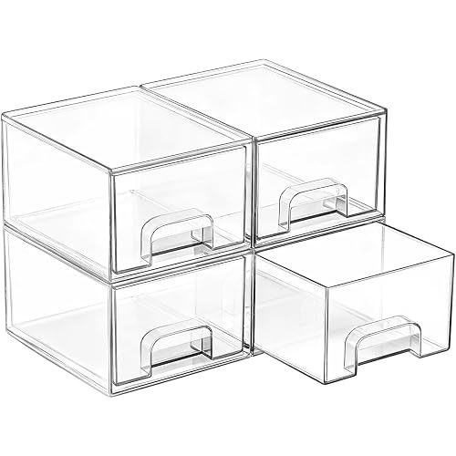 Vtopmart 4 Pack Small Clear Stackable Storage Drawers, Fits Narrow Spaces
