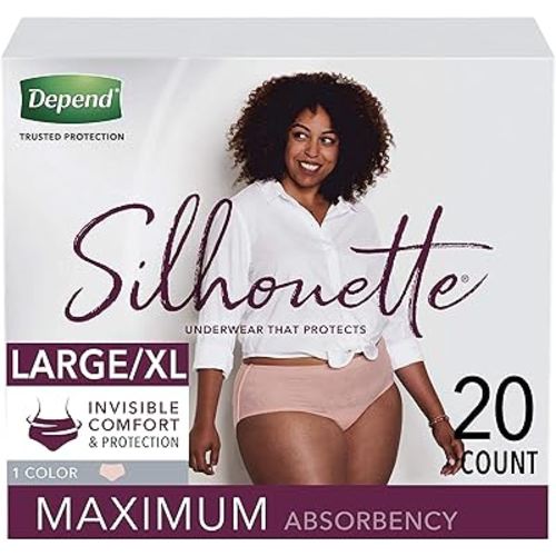 Depend Silhouette Incontinence Underwear for Women, Maximum Absorbency,20 count, L/XL, Beige