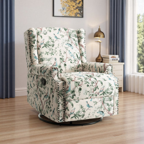 Winston Porter Upholstered Classic Wing Back Manual Handle Swivel Rock Glider Recliner with Naihead Trims & Reviews | Wayfair
