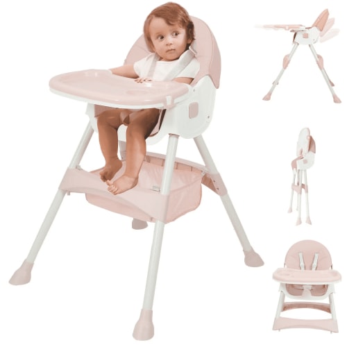 TUMAJUP 6- in -1 Baby High Chair with 5 -Point Safety Harness-Pink