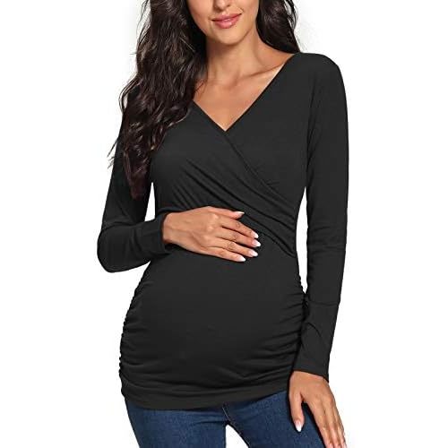 Glampunch Women's Maternity Nursing Tops Long Sleeve Breastfeeding Top Tee Shirt Double Layer Pregnancy Shirt