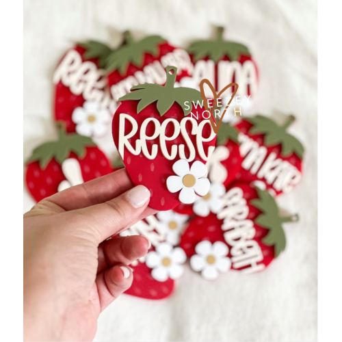 Strawberry backpack tags | bookbag tag | kids bag tag | diaper bag tags | acrylic keychain | kids luggage tag | boho Daisy | backpack tag