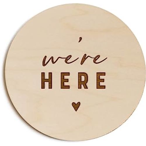 The Cotton & Canvas Co. We're Here Newborn Twin Baby Announcement, Nursery Sign, Nursery Decor, Baby Shower, Modern, Wooden Plaque, Birth Prop, We're Expecting