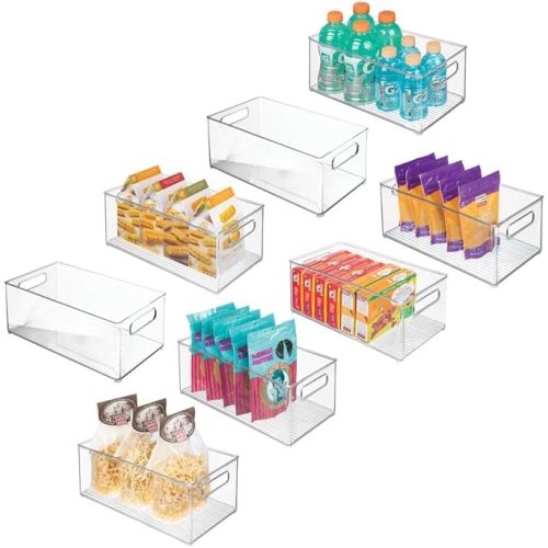 mDesign Deep Plastic Kitchen Storage Organizer Container Bin for Pantry, Cabinet, Cupboard, Shelves, Fridge, or Freezer - Holds Dry Goods, Sauces, Condiments, Drinks, Ligne Collection, 8 Pack, Clear