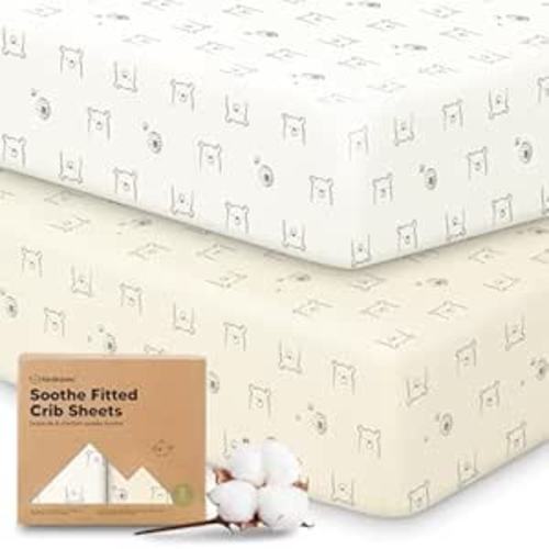 2pk Organic Cotton Crib Sheets for Boy Girl 52x28 (Bumble Bear)