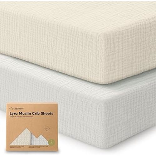 KeaBabies 2-Pack Muslin Crib Sheets for Boys, Girls - 100% Organic Cotton Fitted Baby Crib Mattress Sheet, Soft Breathable Standard Toddler Bed Cover Bedding Set, Neutral, Durable 52x28 (Greige)