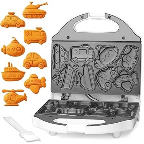 SugarWhisk Car Waffle Maker for Kids, Halloween & Christmas Mini Waffle Maker, 8 Fun Vehicle Shaped Mini Pancake Maker, Non Stick Surface, Excellent Gift, White