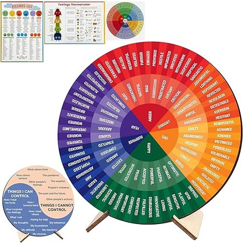 BOYESE Feelings Wheel Therapy Office Desk Decor, Double Sided Emotion Wheel Chart for Mental Health Decor, Counseling Office Must Haves, Therapist Gifts, Mental Health Feelings Chart (Wheel 10)