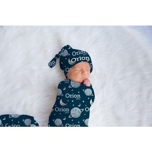Outer Space Swaddle Blanket, Personalized Galaxy Baby Blanket, Newborn Swaddle, New Baby Gift, Planets and Stars Swaddle, Boy Blanket T58
