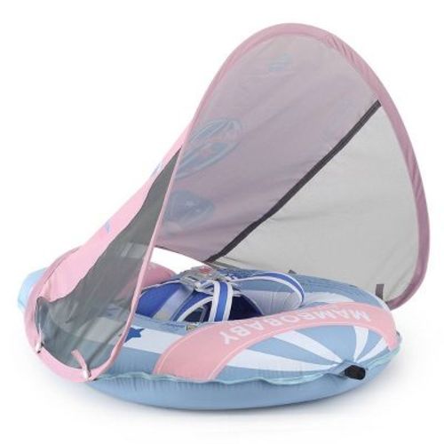 Mambobaby Light Traveler Baby Pool Float with Canopy Hot Air Balloon- Blue