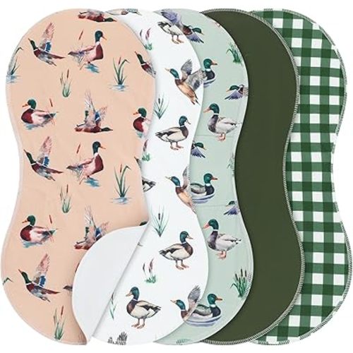 5 Pack Mallard Duck Pattern Baby Burp Cloths Soft Absorbent Muslin Burping Rags for Newborns 19"x9" Spit up Cloths for Boy Girl Newborn Baby Shower Registry Gifts Set Nursery Decor