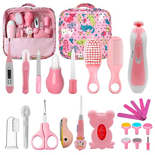 Baby Healthcare and Grooming Kit, 26 in 1 Baby Electric Nail Trimmer Set Newborn Nursery Health Care Set for Newborn Infant Toddlers Baby Boys Girls Kids Haircut Tools (Red)