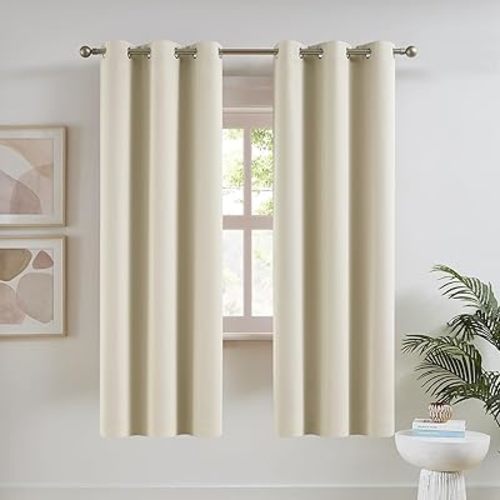DUALIFE Cream Beige Room Darkening Curtains 42 x 63 Inch Length for Bedroom Thermal Insulated Grommet Curtains Buttercream, 1 Pair