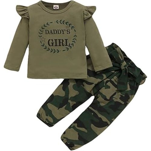 Mikrdoo Baby Girl Clothes Toddler Girl Outfits Long Sleeve Ruffle Shirt Tops Baby Camo Pants