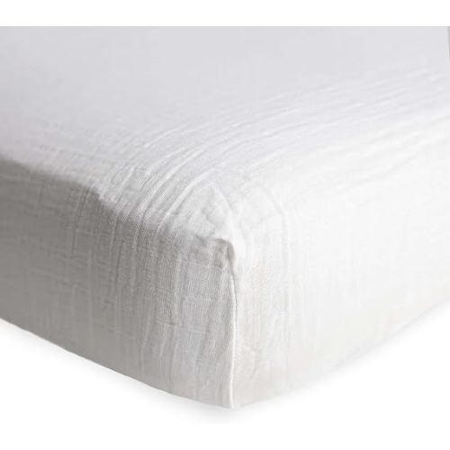 Little Unicorn Premium Crib Sheet | Breathable & Super-Soft Muslin Fabric (White)
