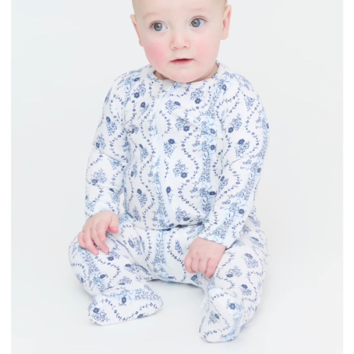 The Footie Pajama - Blue Vine Stripe - Hill House Home