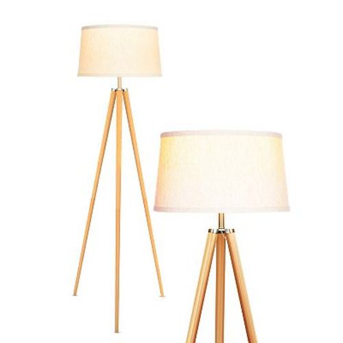 Brightech Emma Modern Home 60" Tall Standing LED Light Tripod Floor Lamp, Wood