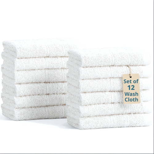 Casa Platino Washcloths 12 Pack, Luxury Cotton Bathroom Washcloths, Soft Washcloths for face 13"x13" Wash Cloths - White
