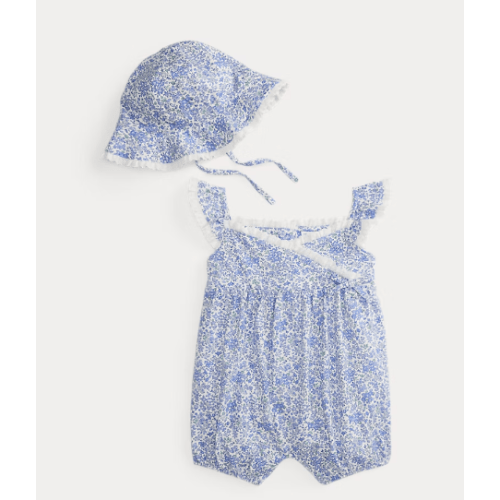Ralph Lauren Floral Cotton Jersey Shortall & Hat Set
