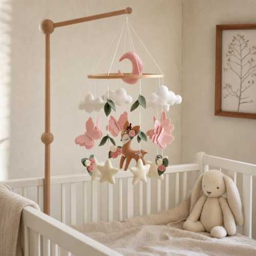 Personalised Baby Cot Mobile | Woodland Deer Theme | New Baby Gift | Nursery Decor |