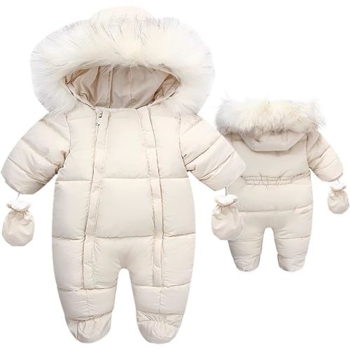 Fairy Baby Infant Baby Winter Snowsuit Coat Romper Hooded Double Zipper Fur Collar Warm Jumpsuit for Boys Girls 6-24 Months