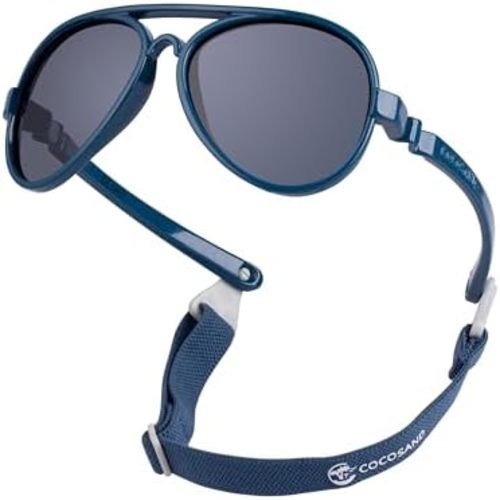 Flexible Baby Aviator Sunglasses with Strap Polarized UV400 for Infant Newborn Toddler Boy Girl Age 0-12 Months