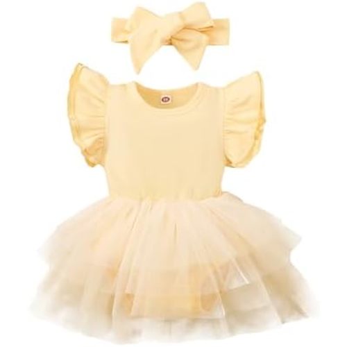 Baby Girl Clothes Infant Ruffle Sleeve Romper Dress Newborn Solid Tutu Skirt Sets Jumpsuit Headband Outfit