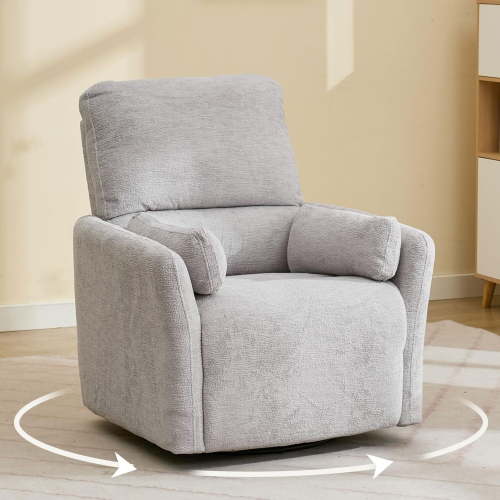 Power Swivel Rocker Recliner Chair with USB & Type-C Ports,Electric Glider Recliner with 2 Pillows,Suede,Gray