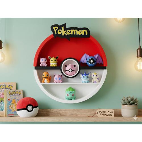 Pokémon Figure Display Stand - Pokéball Wall Shelf & Desk Organizer - Custom 3D Printed Pokemon Holder - Gift for Pokémon Fans and Collector