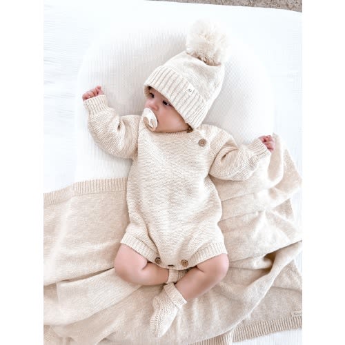 Chunky Purl Knit Romper French Cream