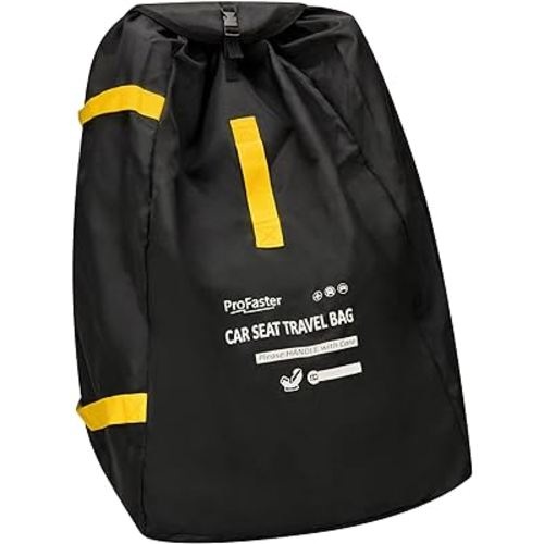 Car Seat Travel Bag Backpack for Air Travel - Karfast Universal Infant Carseat Gate Check Bag Cover for Airplane, Foldable with Pouch, Yellow