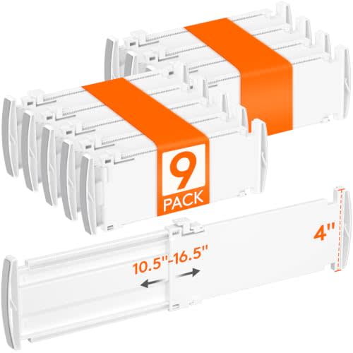 Lifewit 9 Pack 4" High Drawer Dividers, Adjustable Drawer Organizer Clothes | 10.5"-16.5" Expandable White Plastic Separators for Dresser, Nursery, Cabinet, Office, Clothing, Socks & Underwear Storage
